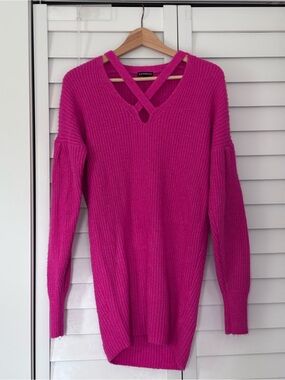 Express Women's Fuscia Crisscross V-Neck Sweater Dress in XS